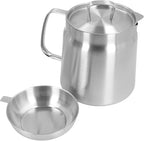 Oil Strainer, Bacon Grease Container Large Capacity Deep Fryer and Strainer Cup Combo Pan, 304 Stainless Steel Oil Separator, Ergonomic Handle, Easy to Use, Multi Functional, for