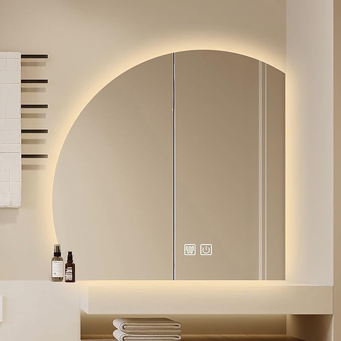 Bathroom Wall Mounted Mirror, LED Illuminated Vanity Mirror with Demister Pad, Mirror for Wall Decor Mirror with Anti-Fog, Dimmable Light Function, Touch Switch (Color : Right Cut, Size : 39.