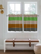 Farm Gray Green Brown Wood Grain Window Valance Curtains, Rustic Wooden Plank Light Filtering Kitchen Valance with 3-inch Rod Pocket for Living Room Bathroom Bedroom,2 Panel,27.5x24In