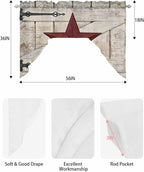 Village Stars Swag Kitchen Curtains Valance and Tier Set, Vintage Dark Red Star Beige Barn Doors Light-Filtering Swag Valance, Rod Pocket Short Curtain for Bedroom Cafe, 56x36 inches