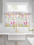 Happy Easter Half Window Curtain 36 Inches Long, Spring Watercolor Bunny Eggs Flower Branch Window Treatment Curtain Drapes, Small Tier Curtains for Bathroom Over Sink, 27.5"x36", 2 Panels
