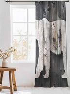 Sheer Curtains 96 Inches Long, White Brown Bear Semi Sheer Curtains Light Filtering Window Treatment, Farmhouse Country Vintage Wood Grain Privacy Voile Drapes for Living Room Bedroom 52x96 Inch