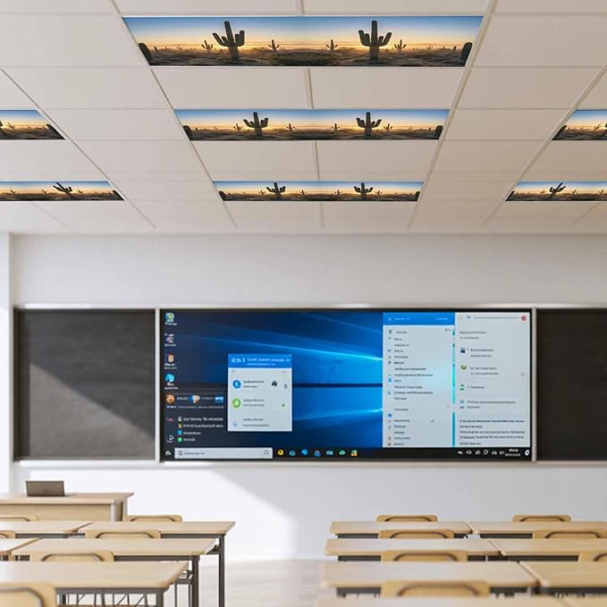Fluorescent Light Covers for Drop Ceiling Desert Cactus Sunset Magnetic Light Filters, Tropical Plant Natural Scenery Ceiling Shade Filters for Home Classroom Office,2x4 ft,2Packs