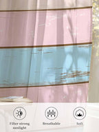Sheer Curtains 84 Inches Long, Pink Blue Wood Grain Semi Sheer Curtains Light Filtering Window Treatment, Farmhouse Country Shabby Striped Privacy Voile Drapes for Living Room Bedroom 52x84 Inch