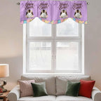 Purple Easter Tie Up Valance Curtains for Windows, Kitchen Curtains Window Shades, Spring Cartoon Bunny Colorful Eggs Wood Grain Light Filtering Curtain Valances for Bedroom/Bathroom/Cafe 42"x12"