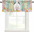 Easter Curtain Valances for Windows, Kitchen Valance Window Treatment, Spring Colorful Bunny Eggs Flower Wood Grain Light Filtering Block Curtains for Bathroom/Bedroom/Living Room 42'' x 18''