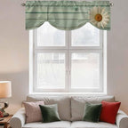 Daisy Flower Tie Up Valance Curtains for Windows, Kitchen Curtains Window Shades, Modern Art Floral Farmhouse Teal Wooden Grain Light Filtering Roman Curtain Valances for Bedroom/Bathroom/Cafe 60"x18"