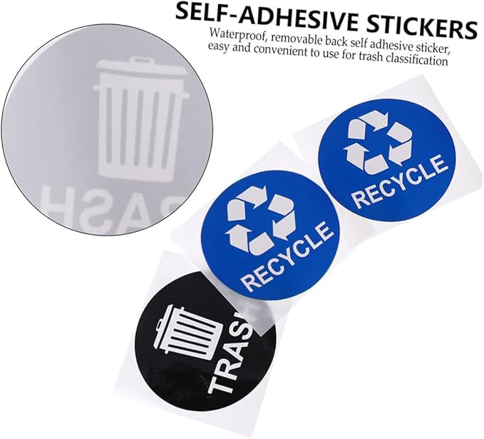 8pcs Trash Can Stickers for Waste Sorting Garbage Classification Decals Black and Blue for Easy Recycling and Sustainable Habits