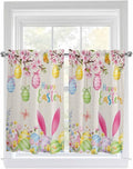 Happy Easter Tier Curtains 45 Inches Long, Spring Farmhouse Bunny Eggs Flower Beige Window Treatment Curtain Drapes, Window Half Privacy Curtains for Bedroom Bathroom, 42"x45", 2 Panels
