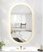 Oval LED Illuminated Bathroom Mirror, Wall-mounted Vanity Makeup Mirror with Demister Pad, 3 Dimmable Color Temperatures & Touch Control, Metal Frame Anti-Fog Lighted Wall Mirror ( Color : Golden Fram