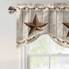 Western Texas Star Retro Tie Up Valance Curtains for Windows, Kitchen Curtains Window Shades, Country Farmhouse Gray Wood Grain Light Filtering Roman Curtain Valances for Bedroom/Bathroom/Cafe 42"x18"