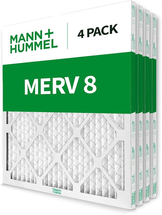 Mann+Hummel 20x22x1 MERV 8 Pleated HVAC AC Furnace Air Filters. 4 Pack. (Exact Size: 19.5 x 21.75 x 0.75 Inches)