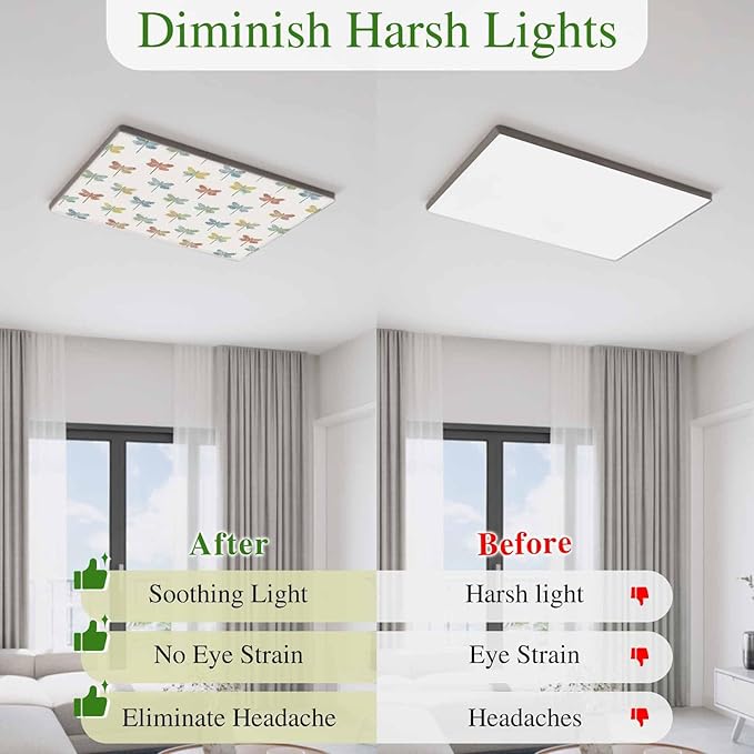 Fluorescent Light Covers for Ceiling Lights Watercolor Dragonfly Magnetic Light Filters 1 Pack 4x2 ft Colorful Linen Ceiling Lights Cover for Classroom Office School Home Drop Lamp Decor