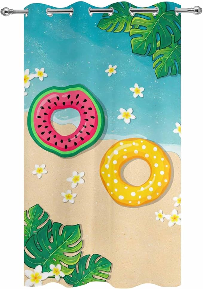 Summer Outdoor Curtains for Patio Plumeria Swimming Circles Ocean Beach Waterproof Outside Curtains with Grommet Top Weatherproof Curtain for Cabana Pergola Gazebo, 1 Panel, 54" W x 108" L