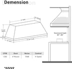 CHETTO C Stainless Steel Range Hood Cover with 4-Speed Vent Hood Insert Custom Handmade Metal Kitchen Fan with Towel Rack LED Light 54"W x27"D x48"H Black Island Mount