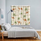 2 Panel Kitchen Cafe Curtains, Date Coconut Tree Sunlight Filtering Nature Air Through, Home Decor Window Covering Tier Curtains for Living Room 80W x 63L inch Desert Camels Botanical Tropical Beige