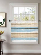 Sheer Curtains 54 Inch Length, Vintage Geometric Blue Semi Sheer Curtains Light Filtering Window Treatment, Abstract Country Shabby Wood Grain Privacy Voile Drapes for Living Room Bedroom 52x54 Inch