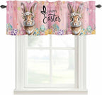 Easter Curtain Valances for Windows, Kitchen Valance Window Treatment, Spring Rabbit Eggs Flowers Flags Leaves Wood Grain Light Filtering Block Curtains for Bathroom/Bedroom/Living Room 54'' x 18''