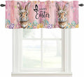 Easter Curtain Valances for Windows, Kitchen Valance Window Treatment, Spring Rabbit Eggs Flowers Flags Leaves Wood Grain Light Filtering Block Curtains for Bathroom/Bedroom/Living Room 42'' x 12''