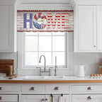 4th of July Sheer Valances for Windows 60"x18", Light Filtering Kitchen Curtains Valance, Stars Striped Farmhouse American Flag Wood Grain Rod Pocket Chiffon Curtains for Living Room Bedroom Cafe