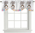 Grey Easter Tie Up Valance Curtains for Windows, Kitchen Curtains Window Shades, Spring Cartoon Bunny Colorful Eggs Wood Grain Light Filtering Roman Curtain Valances for Bedroom/Bathroom/Cafe 60"x18"