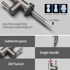 Kitchen Sink Faucet with Pull - Down Sprayer, 2 - Handle 3 - in - 1 Kitchen Sink Filter Faucet, Cold and Hot Mixer Drinking Water Faucet (Filter Faucet, Grey)