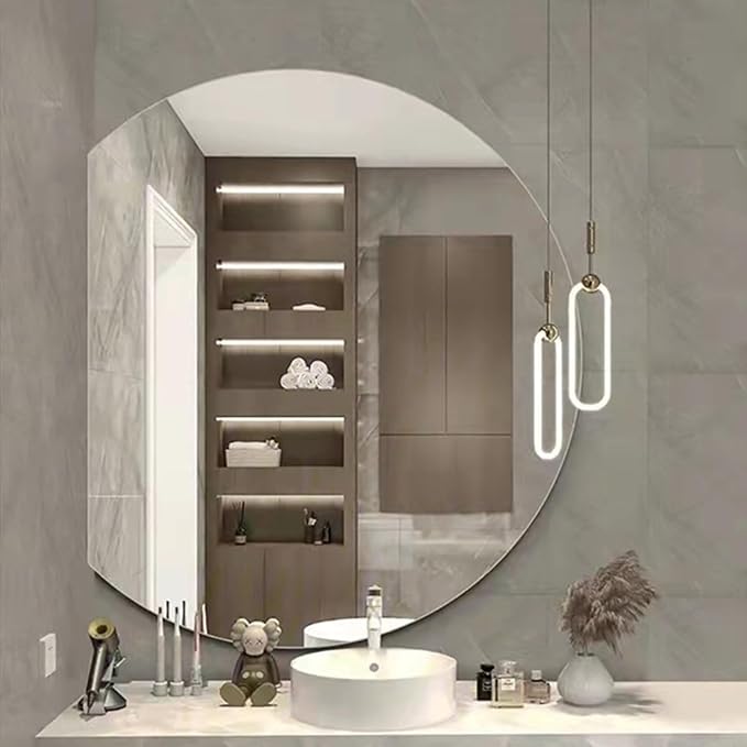 Half circle mirror，half circle mirrors for wall，half moon mirrors for wall，Dimmable LED Vanity Mirror Half Circle,Illuminated Mirror with Demister Pad, Anti-fog bathroom mirror，3 colours dimmable(Whit