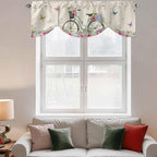 Farmhouse Spring Tie Up Valance Curtains for Windows, Kitchen Curtains Window Shades, Retro Bicycles Flowers Vines Butterfly Light Filtering Roman Curtain Valances for Bedroom/Bathroom/Cafe 54"x18"