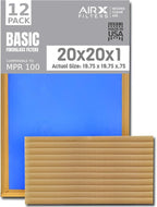20x20x1 Air Filter Comparable to MPR 100 Basic Economy Furnace Filters, 12 Pack of Non Pleated Fiberglass Filter For Dust - Low Airflow Restriction! From AIRX FILTERS WICKED CLEAN AIR.