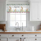 Easter Sheer Valances for Windows 60"x18", Light Filtering Kitchen Curtains Valance, Spring Watercolor Bunny Eggs Flower Leaf Wooden Grey Rod Pocket Chiffon Curtains for Living Room Bedroom Cafe