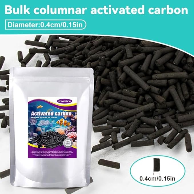 Activated Carbon Pellets for Aquarium Filter Media Activated Charcoal Bulk Fish Tank Charcoal Pellets Carbon Aquarium Filter for Fish Tanks, Freshwater,Saltwater (2.4lb with Mesh Bag)