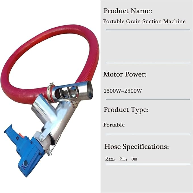 Portable Grain Suction Machine - Low Noise Pump with Hose Conveyor & Auger Screw for Cement, Fertilizer, Gravel (5m & 2m)