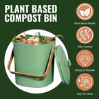 Bamboozle Countertop Compost Bin Kitchen | 1 Gallon | Odorless Composting Bin with Filters | Indoor Compost Bin with Lid | Plant Based Kitchen Composter for Food Scraps & Waste Recycling | Avocado