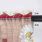 Ladybug Gnome Sheer Valance Curtains, Country Summer Rustic White Yellow Daisy Floral Wood Grain Light Filtering Kitchen Valances Rod Pocket Voile Curtain for Bedroom/Living Room/Basement 54Wx18L