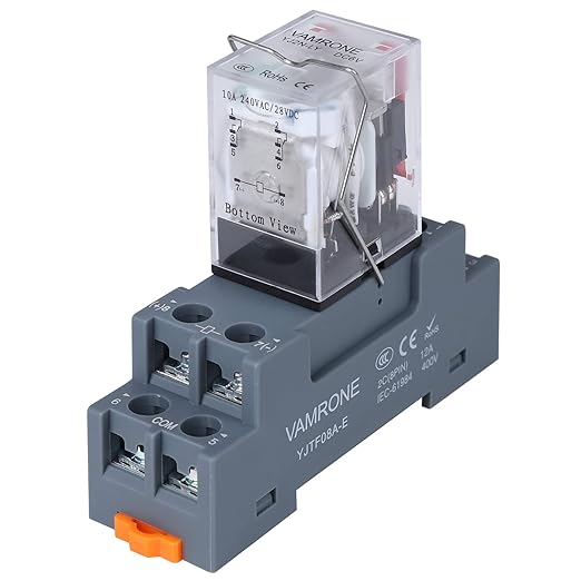 Electromagnetic Power Relay, 8-Pin 10 AMP 6V DC Relay Coil with Socket Base, LED Indicator, DPDT 2NO 2NC - MY2NJ [Applicable for DIN Rail System]