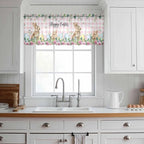 Easter Sheer Valances for Windows 42"x18", Light Filtering Kitchen Curtains Valance, Spring Watercolor Bunny Eggs Flower Leaf Pink Plaid Rod Pocket Chiffon Curtains for Living Room Bedroom Cafe