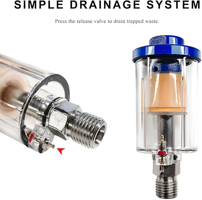2 PCS Water Oil Separator Filter, 1/4" NPT Inlet and Outlet Airbrush Filter Air Compressor Fittings, Mini in-Line Air Filters Water Oil Separator for Pneumatic Tool