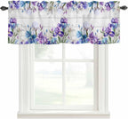 Spring Flowers Curtain Valances for Windows, Kitchen Valance Window Treatment, Watercolor Garden Florals Wooden Grain Light Filtering Block Curtains for Bathroom/Bedroom/Living Room 54'' x 18''