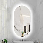 Oval LED Illuminated Bathroom Mirror, Wall-mounted Vanity Makeup Mirror with Demister Pad, 3 Dimmable Color Temperatures & Touch Control, Metal Frame Anti-Fog Lighted Wall Mirror ( Color : White Frame