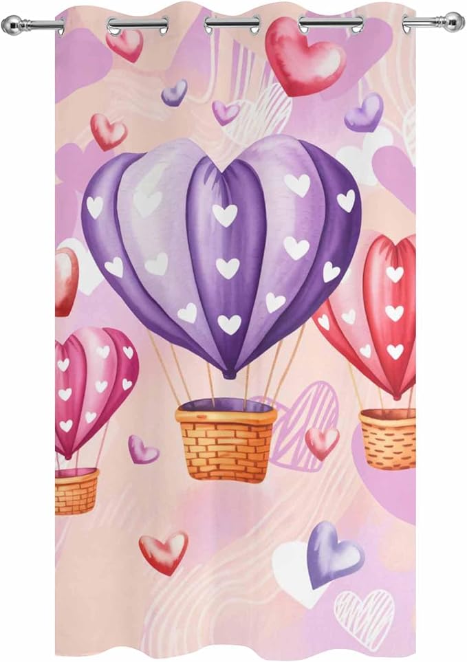 Hot Air Balloons Waterproof Outdoor Curtains for Patio, Windproof Weatherproof Curtains with Weighted Hem, Valentine's Day Watercolor Love Balloons Light Filtering Privacy Drapes for Porch 54"x 108"