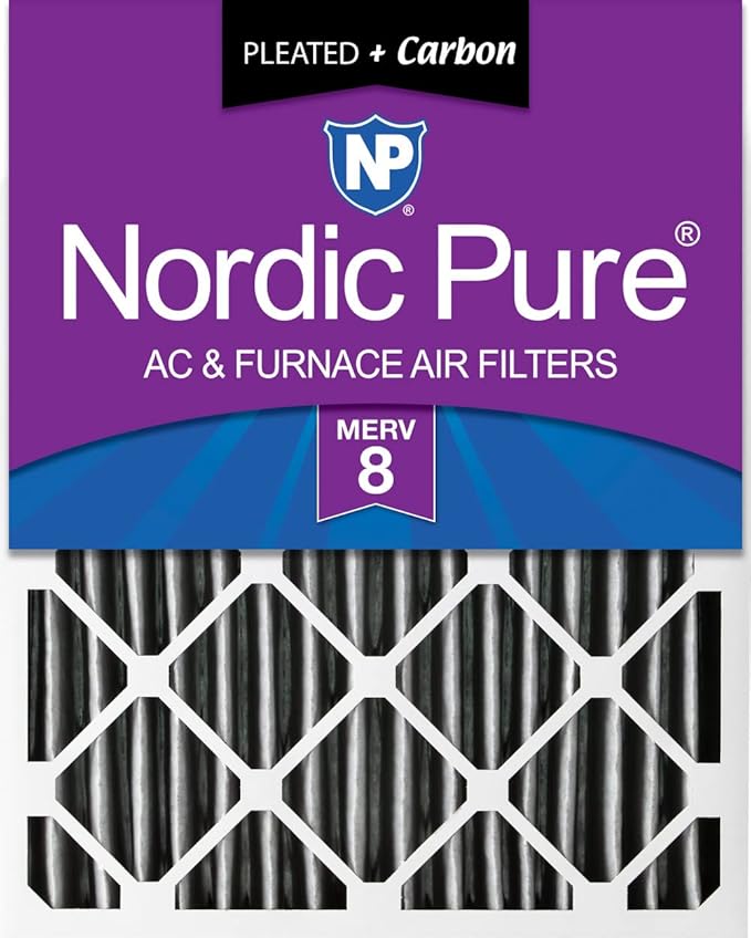 Nordic Pure 18x24x4 (Actual Size: 17 1/2 x 23 3/8 x 3 5/8) Pleated Plus Carbon Air Filters MERV 8 1 Pack