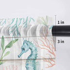 Teal Seahorse Starfish Sheer Valance Curtains, Summer Beach Coral Shell Board Light Filtering Kitchen Valances Rod Pocket Voile Curtain Window Treatment for Bedroom/Living Room/Basement 54Wx18L