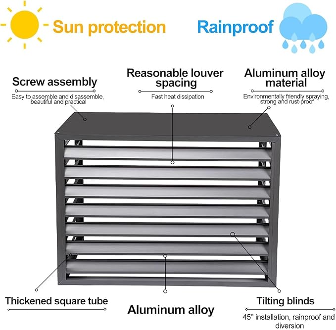 Split Air Conditioner Fence Privacy Screen 4 Panel, Aluminum Air Conditioner and Heat Pump Cover, Trash can Enclosure, Outdoor Flower Stand (Black 110x60x80cm/43x24x31.5in)