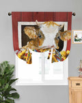 Tie Up Curtains for Windows, Cows Sunflowers Adjustable Balloon Nature Linen Textured Kitchen Curtain, Spring Floral Bees Farmhouse Barn Tie Up Blackout Curtains for Bedroom, 52 x 63 Inches