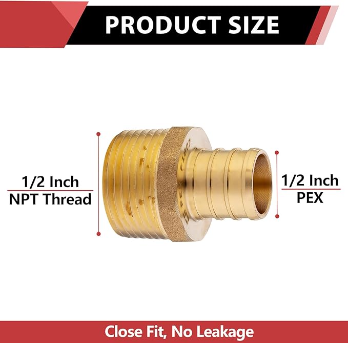 200 PCS EFIELD Pex Barb Crimp Brass Fittings 1/2 inch x 1/2 inch NPT Male Adapters, ASTM F1807,(PEX1807017-200PCS)