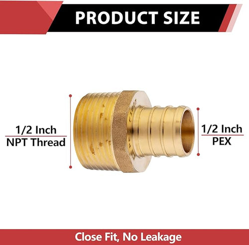 30 PCS EFIELD Pex Barb Crimp Brass Fittings 1/2 inch x 1/2 inch NPT Male Adapter, ASTM F1807,(PEX1807017-30PCS)