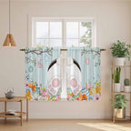 Easter Bunny Kitchen Curtains 45 Inch Long 2 Panel Set,Rod Pocket Window Treatment,Easter Eggs Spring Farmhouse Wood Grain Teal Blue Light Filtering Panels Short Drapes for Bathroom Camper 42"W x 45"L