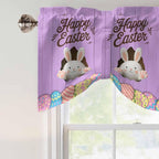 Purple Easter Tie Up Valance Curtains for Windows, Kitchen Curtains Window Shades, Spring Cartoon Bunny Colorful Eggs Wood Grain Light Filtering Curtain Valances for Bedroom/Bathroom/Cafe 54"x18"