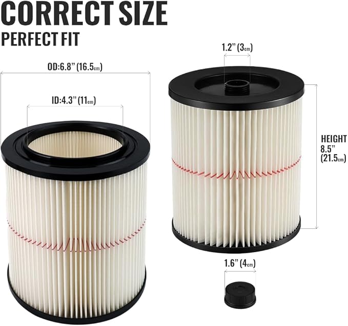 17816/9-17816 Red-Stripe Cartridge Filter Replacement – Compatible with Craftsman 5–32 Gallon Wet/Dry Shop Vac – Washable Pleated Vacuum Filter, 1 Pack