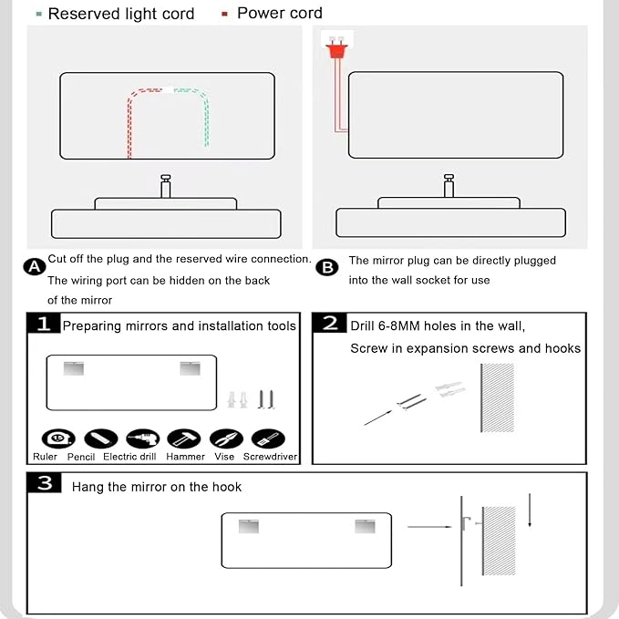 Bathroom Mirror with LED Lights，LED Bathroom Mirror，Smart Lighted Bathroom Mirror for Wall，Energy-Saving LED Smart Mirrors，with Demister Pad，Three-Color Light(H70*W90cm/H27.6*W35.4IN)